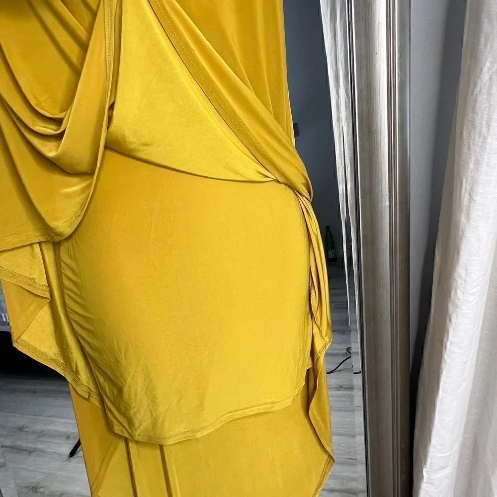 NASTYGAL Collection Double Layer Dress One Shoulder Mustard ColorSize 0 - Picture 8 of 12
